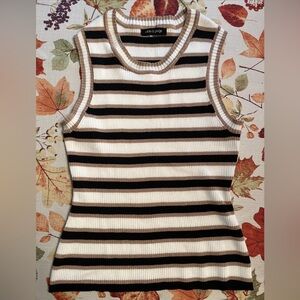 Cable & Gauge Womens Size Medium Gold Black White Striped Knit Tank Top